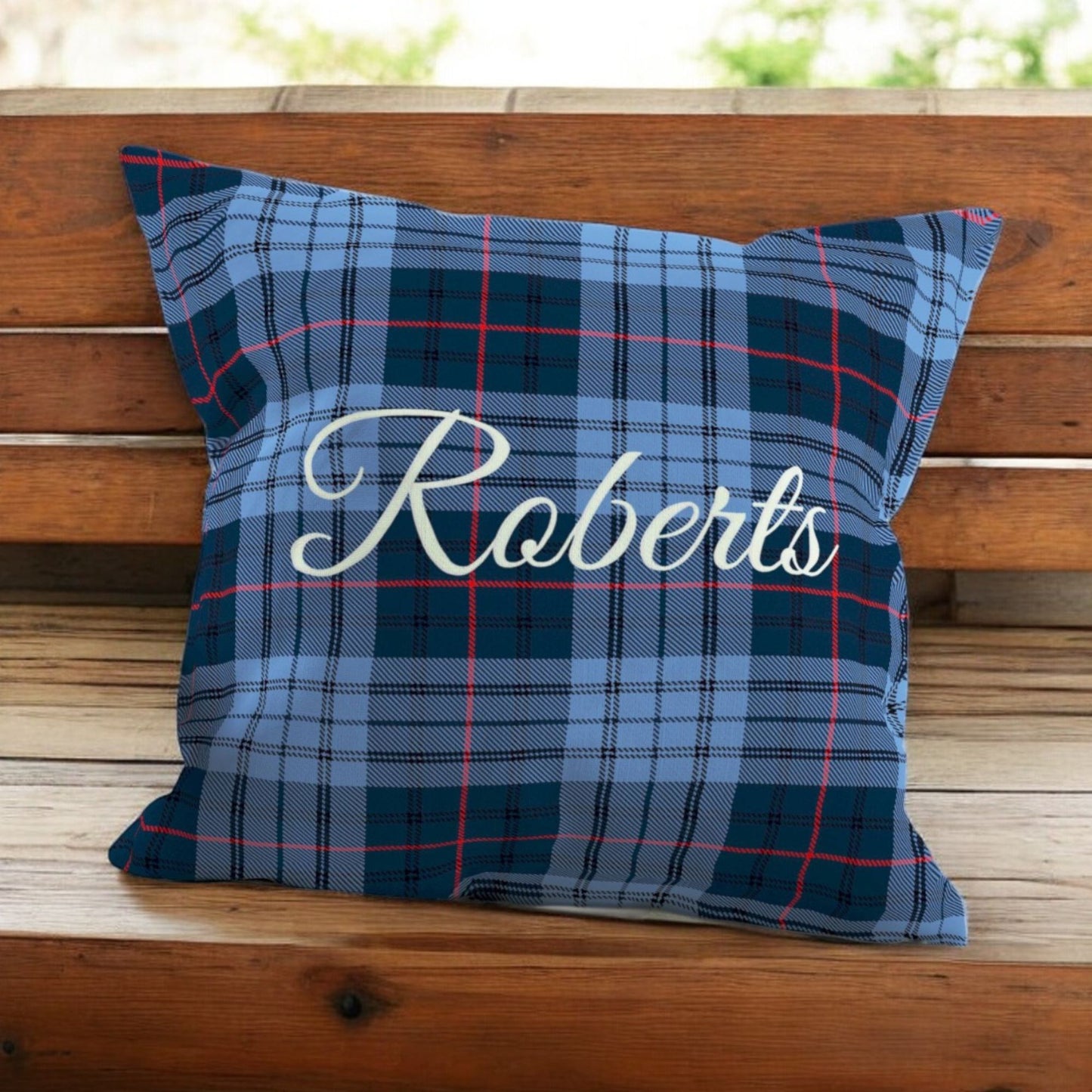 Cushion - Welsh Clan Tartan Wool - Your Surname - Square (Embroidered)