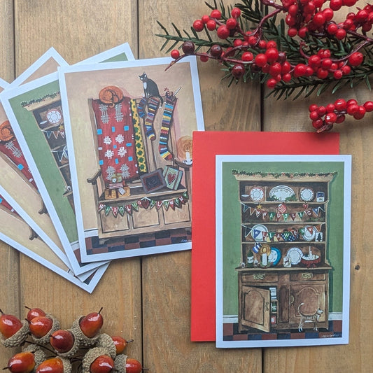 Christmas Cards - Welsh Dresser & Box Settle - Set of 5