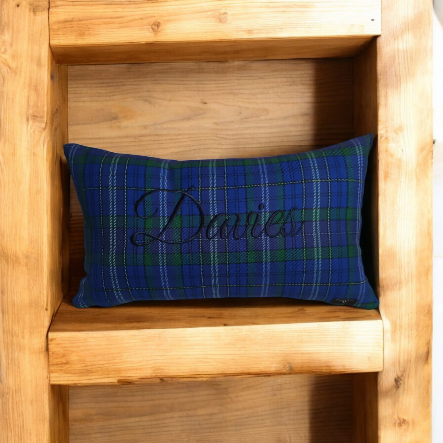 Cushion - Welsh Clan Tartan Wool - Your Surname - Personalised - Oblong (Embroidered)