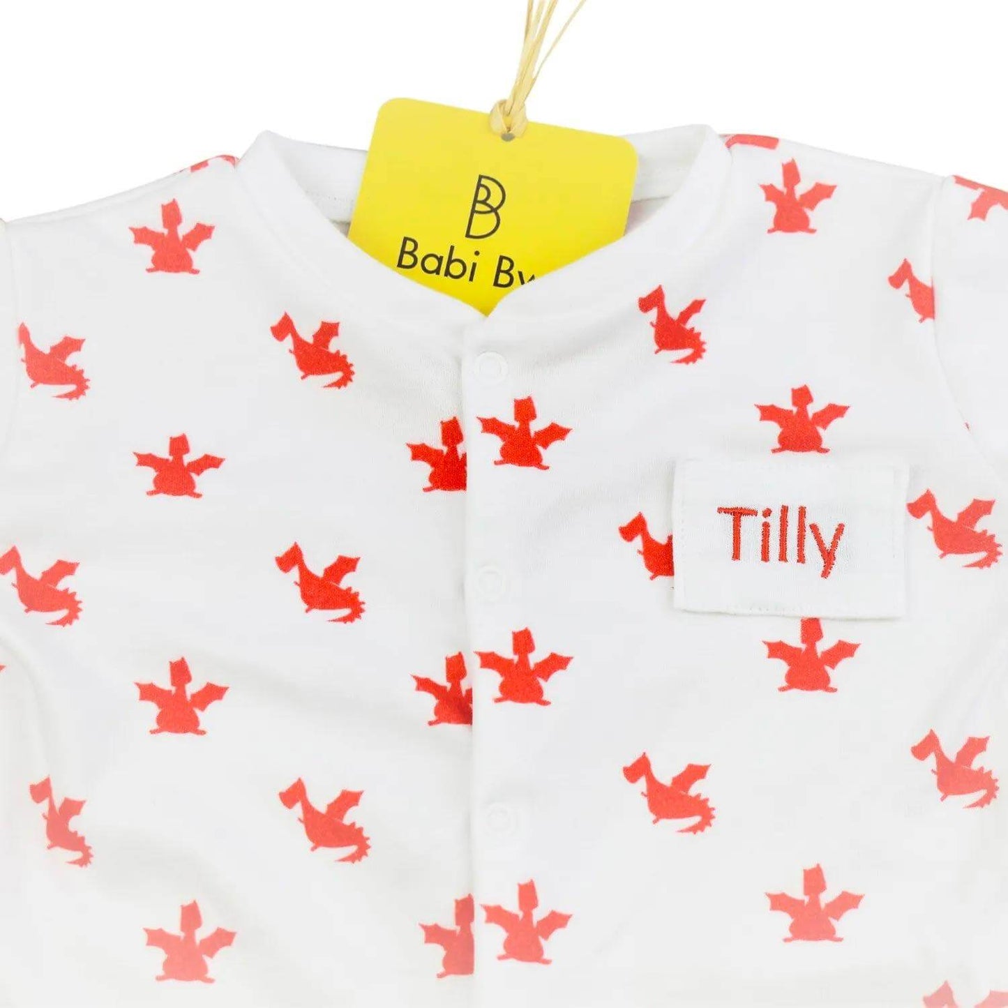 Baby Sleepsuit - Organic Cotton – Red Dragons - Personalised