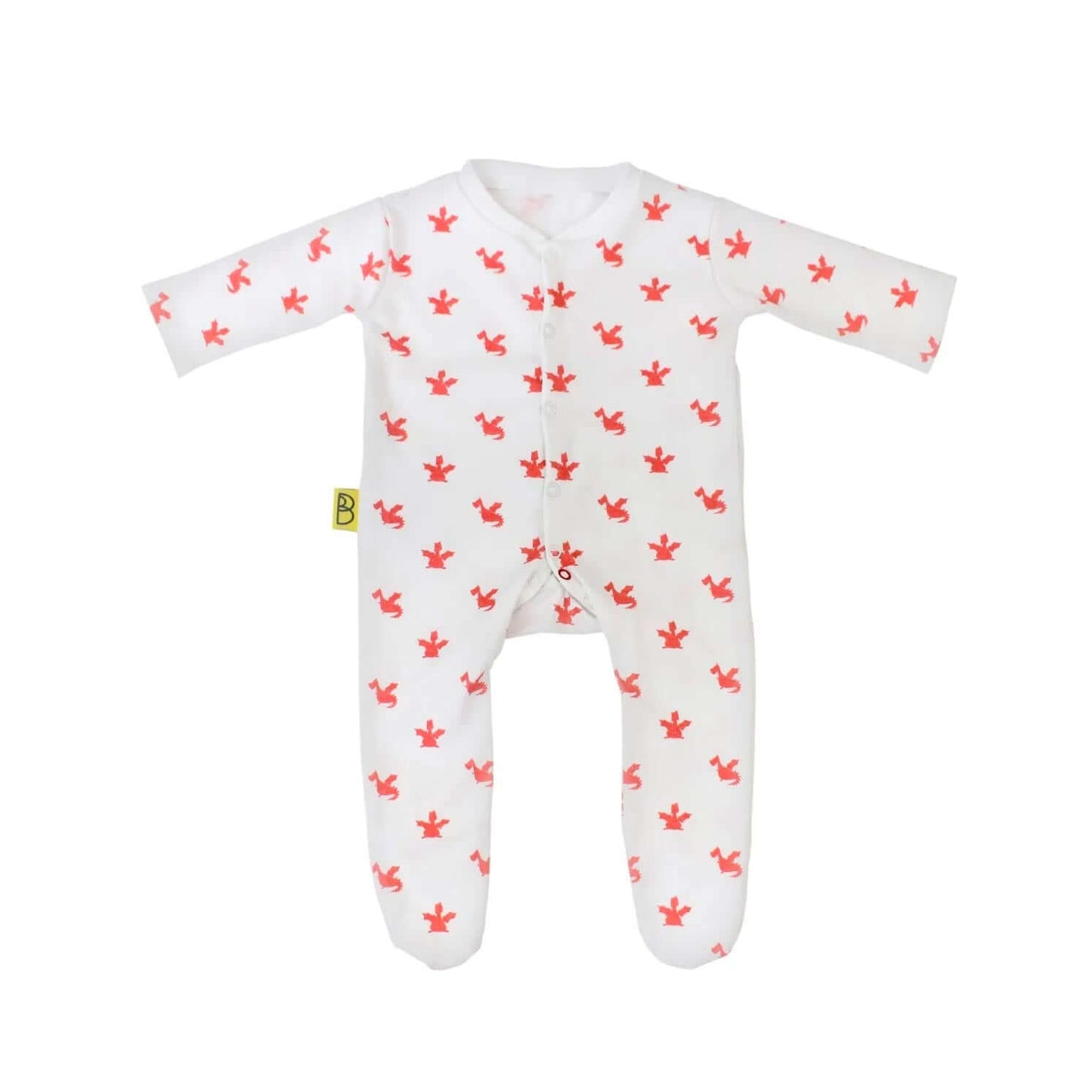 Baby Sleepsuit - Organic Cotton – Red Dragons - Personalised