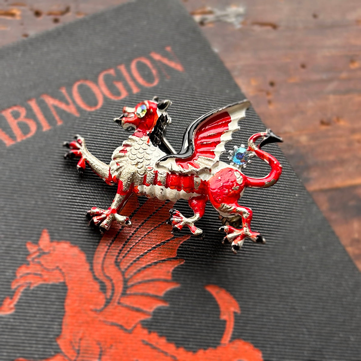 Brooch - Vintage Aurora Borealis Stones - Welsh Dragon (Preloved)