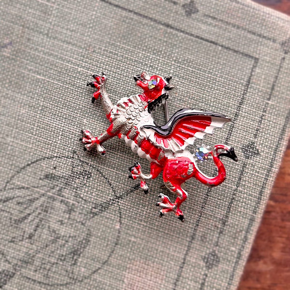 Brooch - Vintage Aurora Borealis Stones - Welsh Dragon (Preloved)