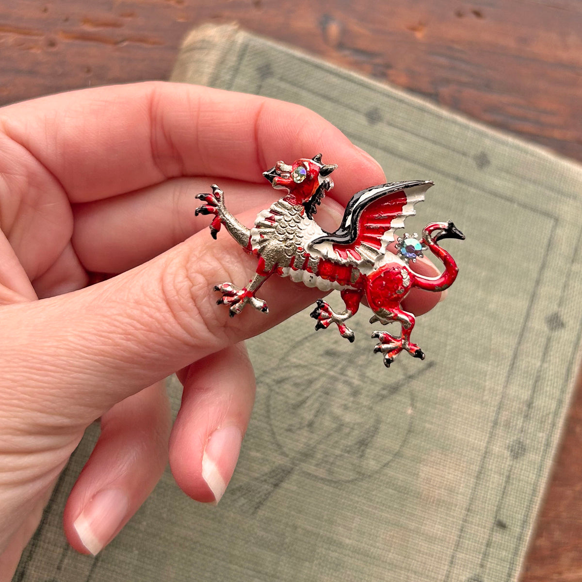Brooch - Vintage Aurora Borealis Stones - Welsh Dragon (Preloved)