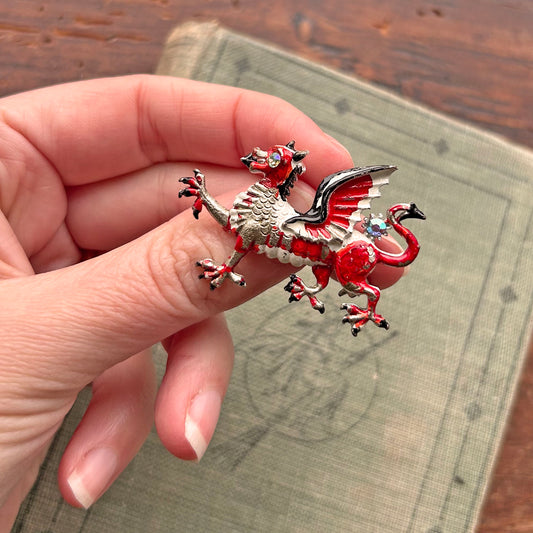 Brooch - Vintage Aurora Borealis Stones - Welsh Dragon (Preloved)