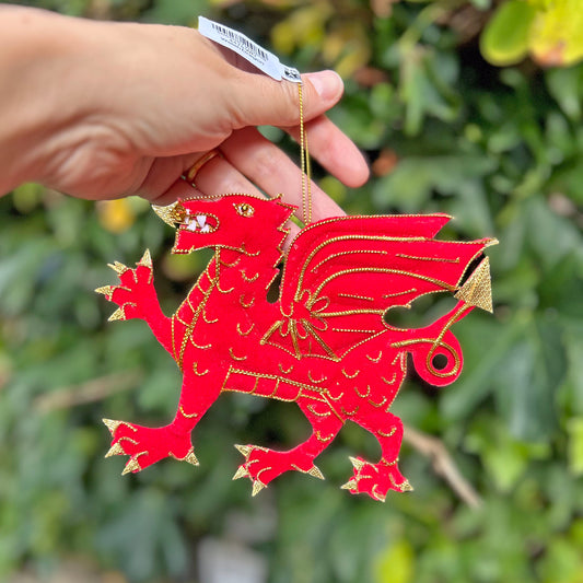 Christmas Decoration - Handmade - Embroidered Welsh Dragon (imperfect)