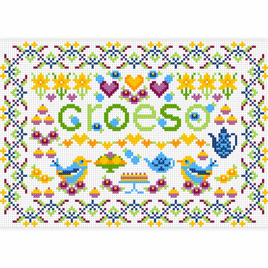 Cross Stitch Kit - Welsh - Welcome / Croeso