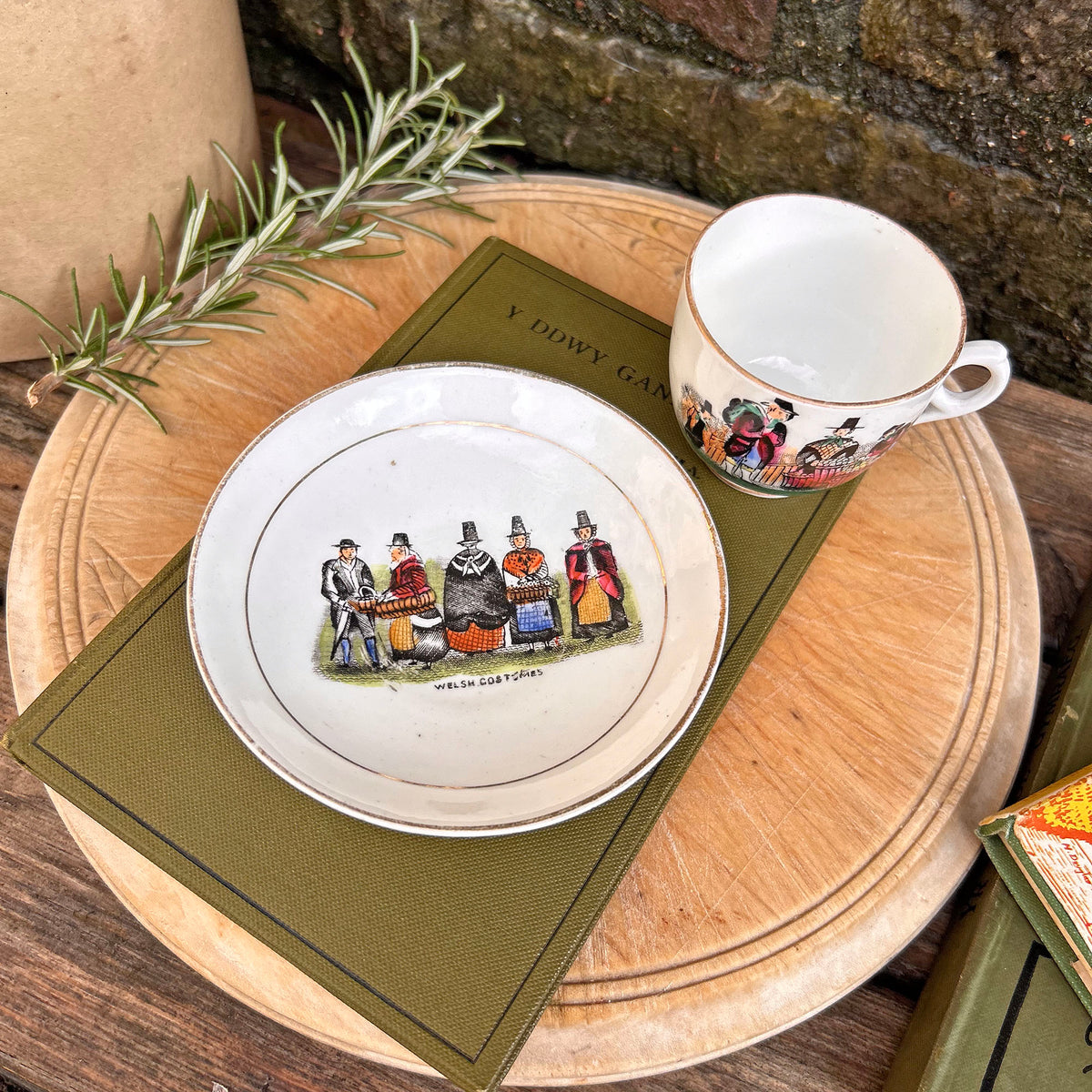 Cup & Saucer - Welsh Costumes North Wales - Vintage Souvenir (Preloved)