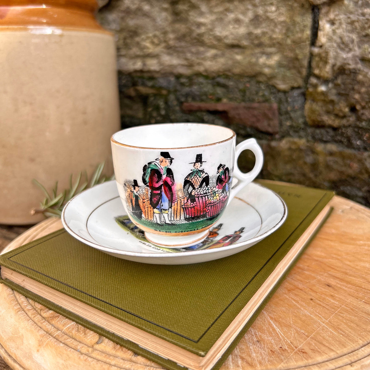 Cup & Saucer - Welsh Costumes North Wales - Vintage Souvenir (Preloved)