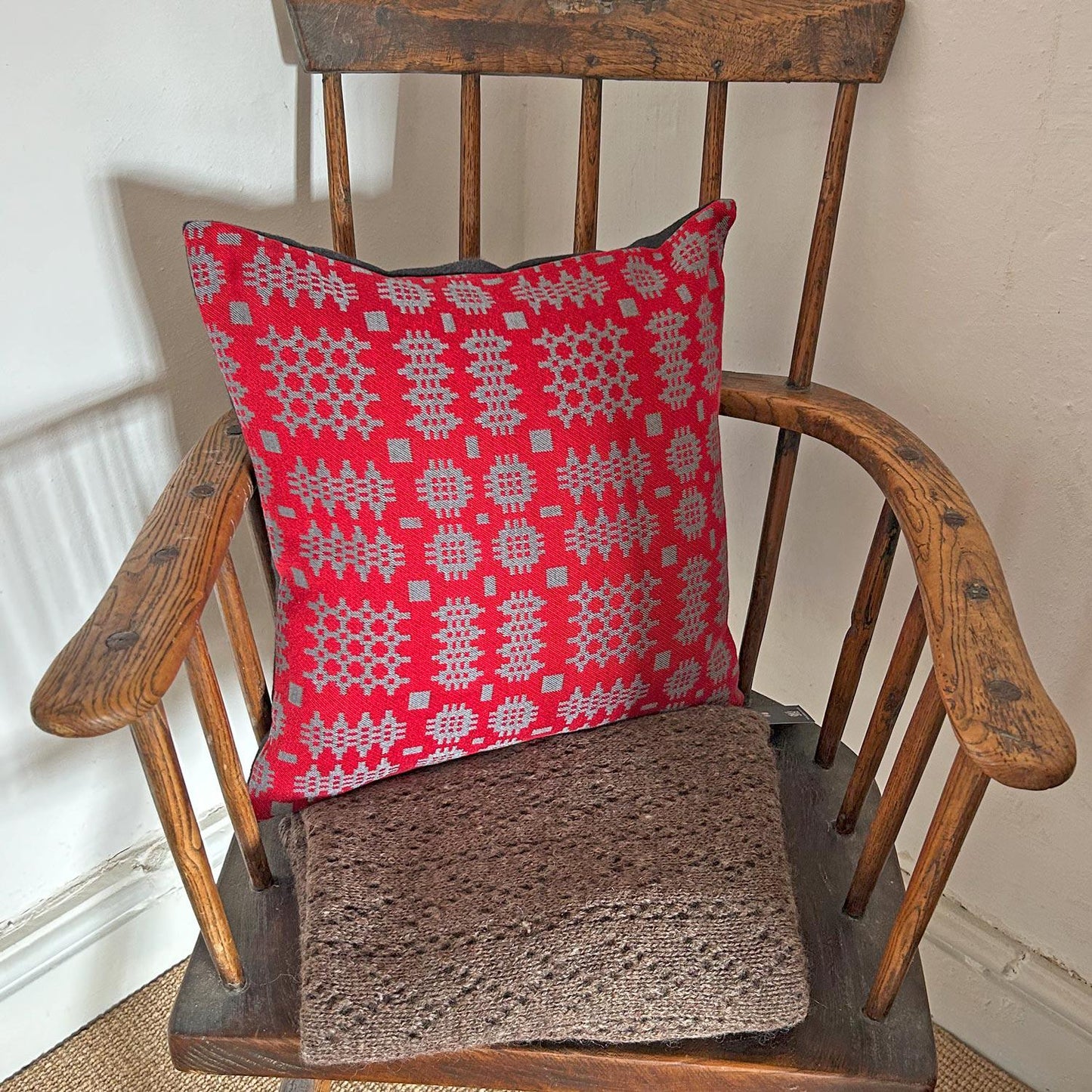 Cushion Cover - Welsh Tapestry Woven - Red & Grey