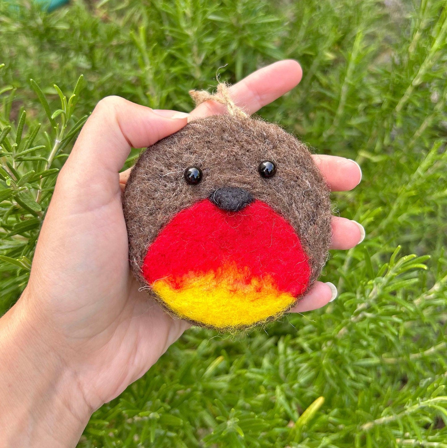 Addurn - Ffeltio Nodwyddau Gwlân - Robin Nadolig / Robin Goch Nadolig