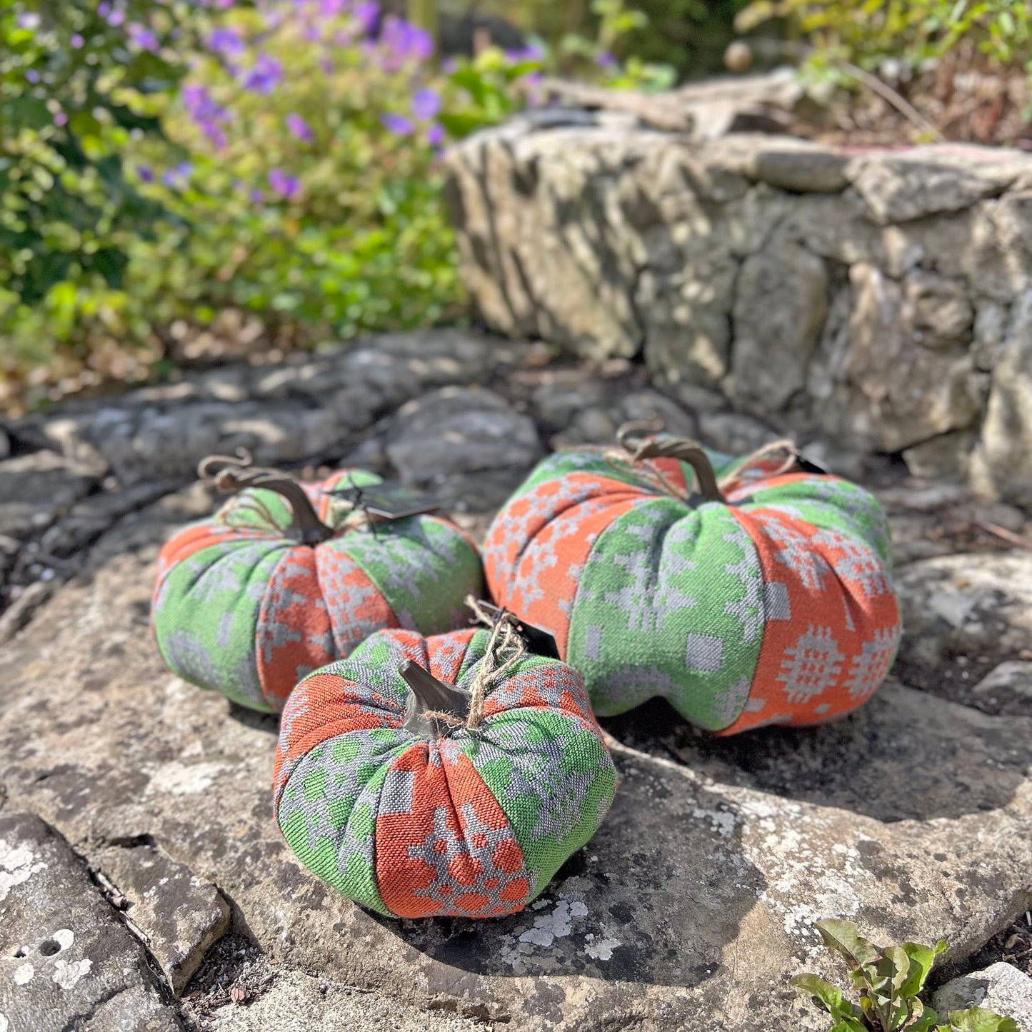 Fabric Pumpkin - Welsh Tapestry Print - Orange & Green