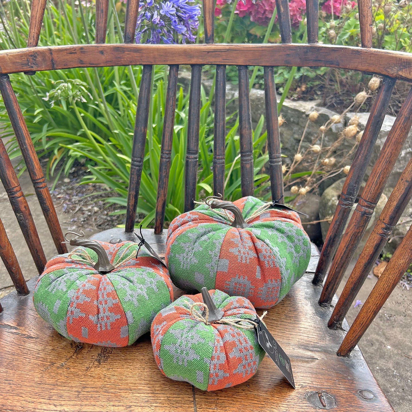 Fabric Pumpkin - Welsh Tapestry Print - Orange & Green