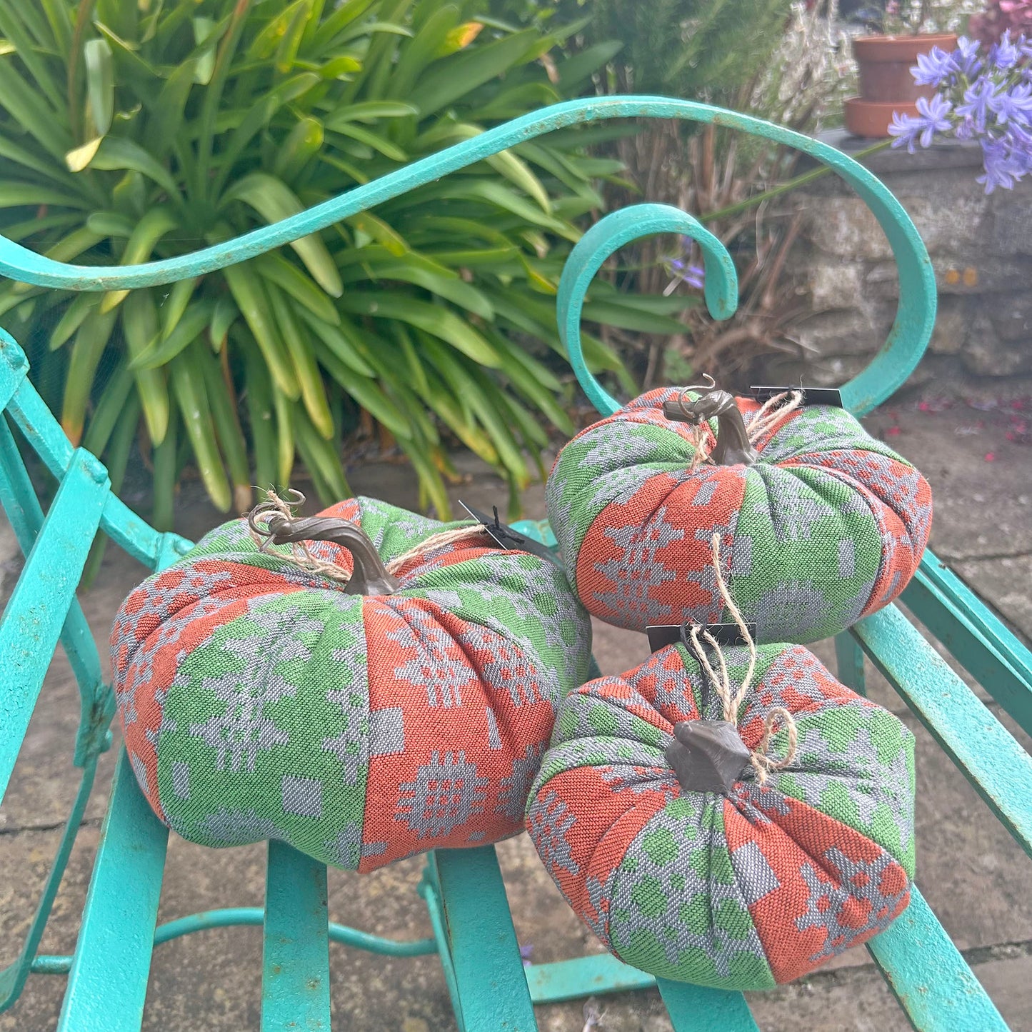 Fabric Pumpkin - Welsh Tapestry Print - Orange & Green