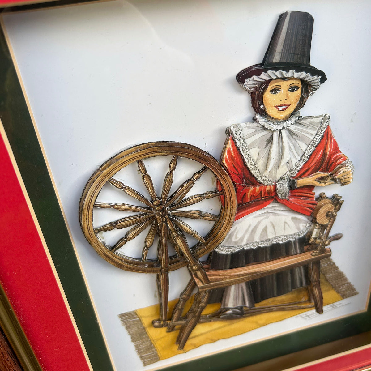 Framed 3D Print / Shadow Box - Welsh Lady Spinning Wheel (Preloved)