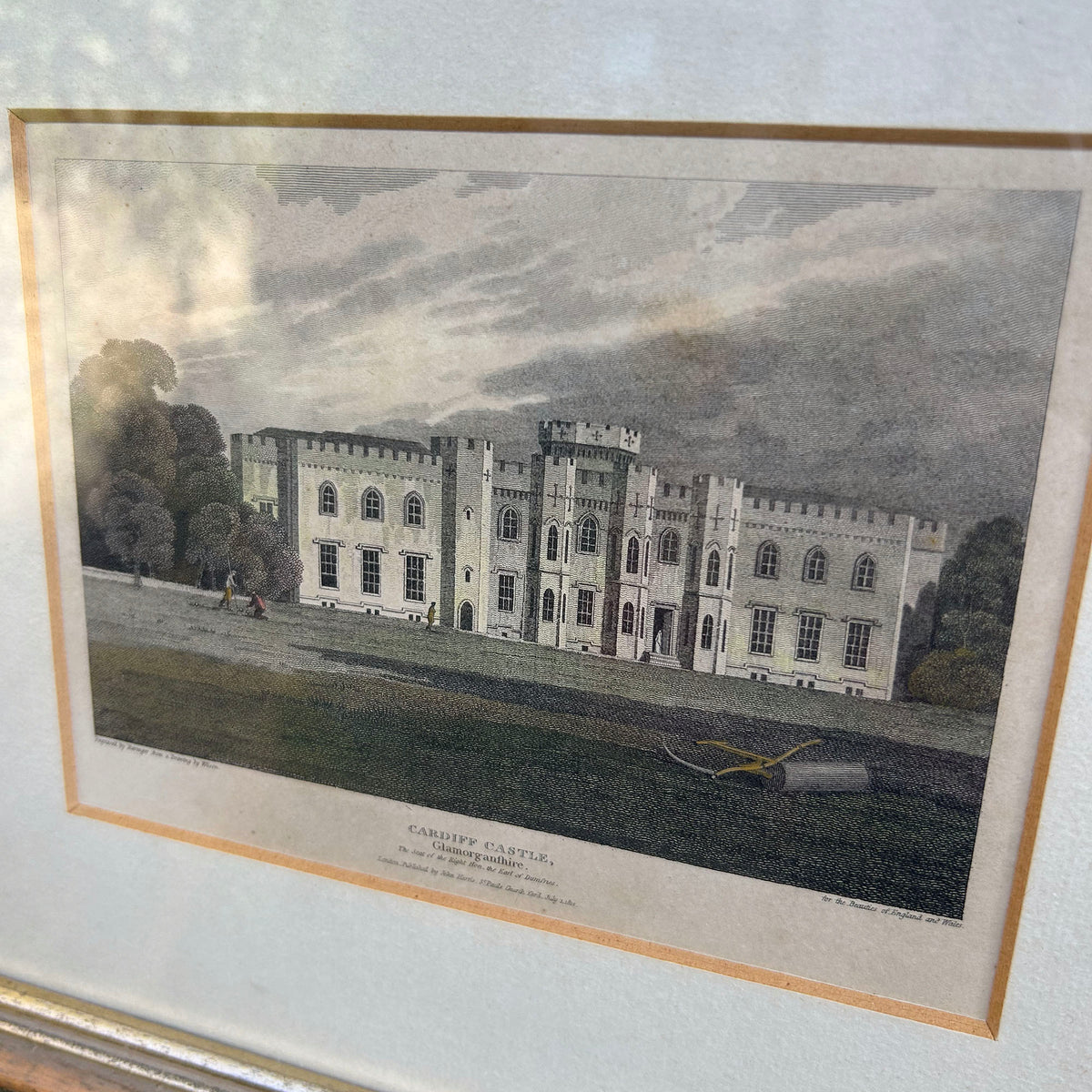 Framed Print - Cardiff Castle - Genuine Antique Print 1830 (Preloved)