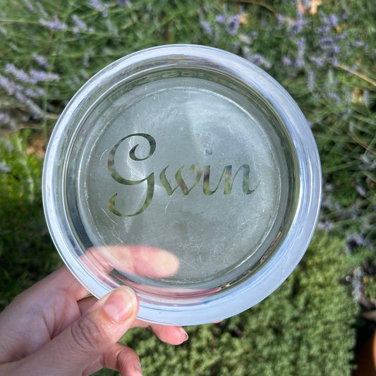 Wine Dish / Bottle Coaster - Hand Etched - Gwin (Preloved)