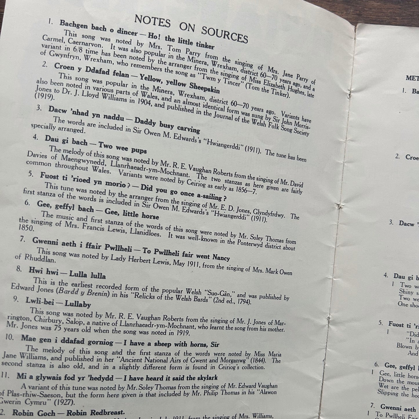 Hwiangerddi Cymru / Welsh Nursery Songs - 1944 (Preloved)