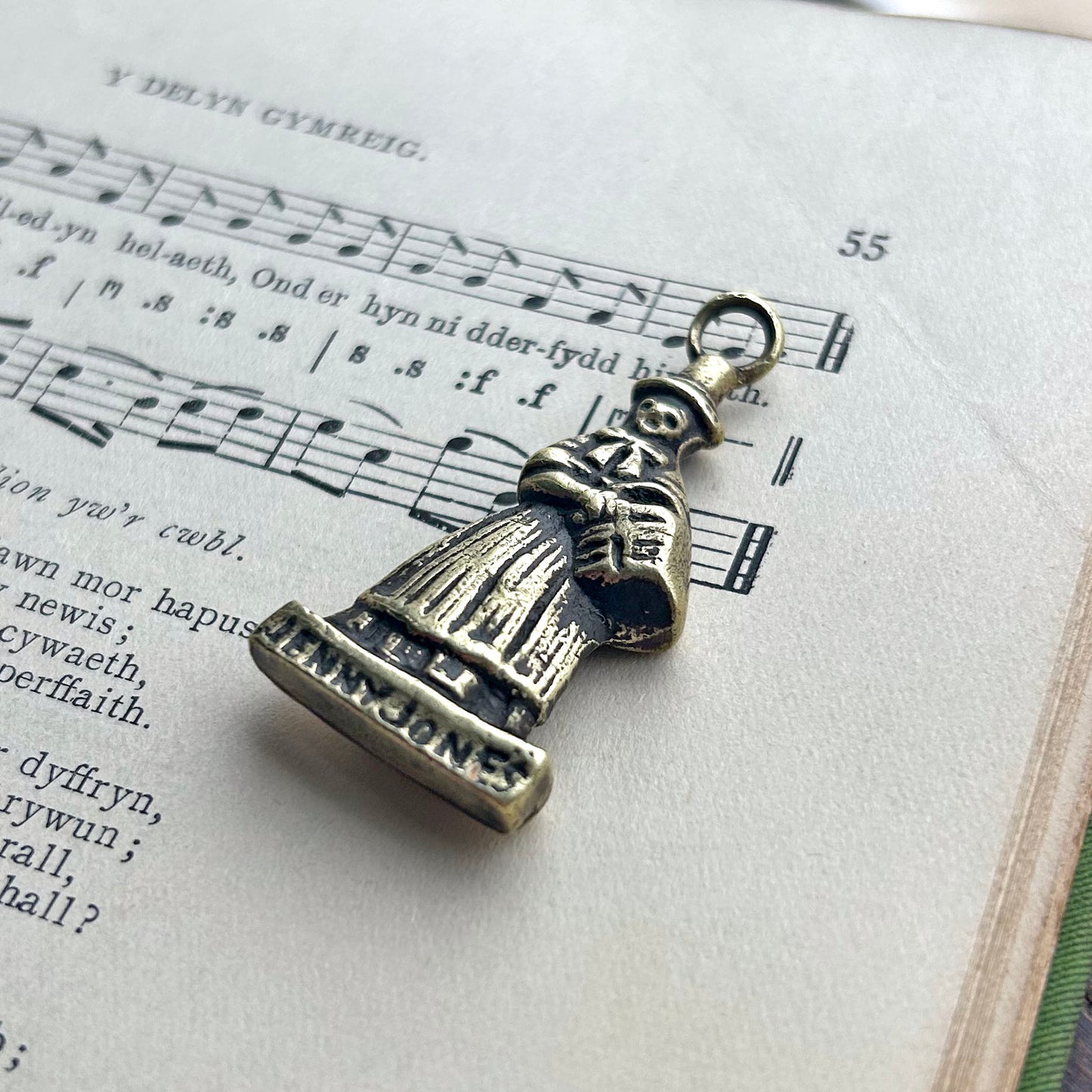 Pendant / Lucky Charm - Vintage Brass - Welsh Lady / Jenny Jones (Preloved)