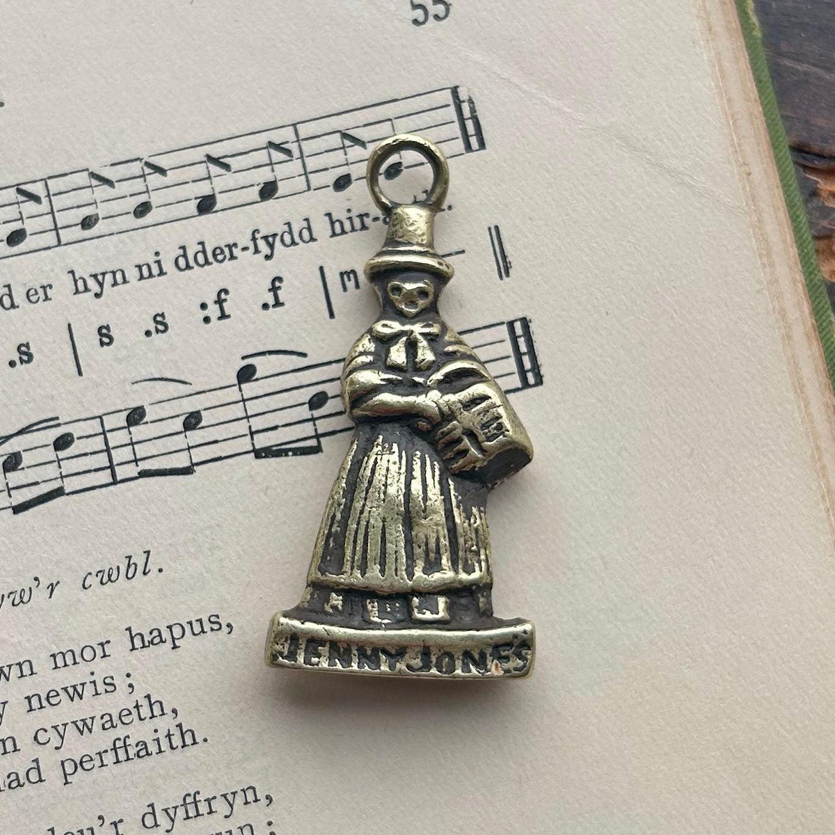 Pendant / Lucky Charm - Vintage Brass - Welsh Lady / Jenny Jones (Preloved)
