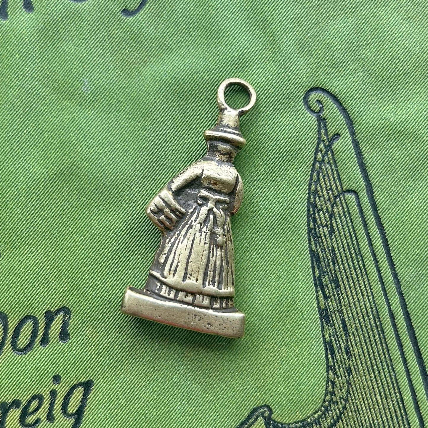 Pendant / Lucky Charm - Vintage Brass - Welsh Lady / Jenny Jones (Preloved)