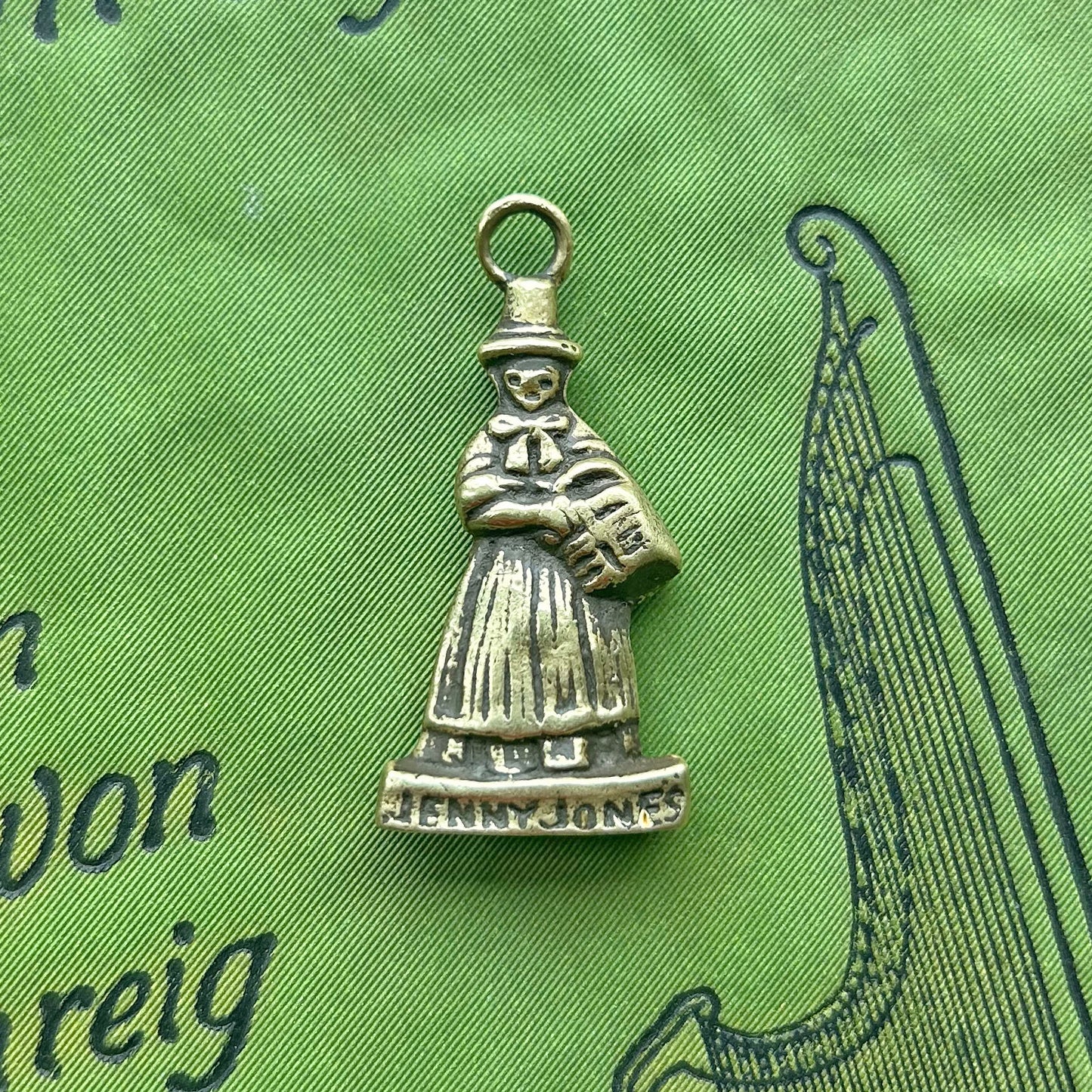 Pendant / Lucky Charm - Vintage Brass - Welsh Lady / Jenny Jones (Preloved)