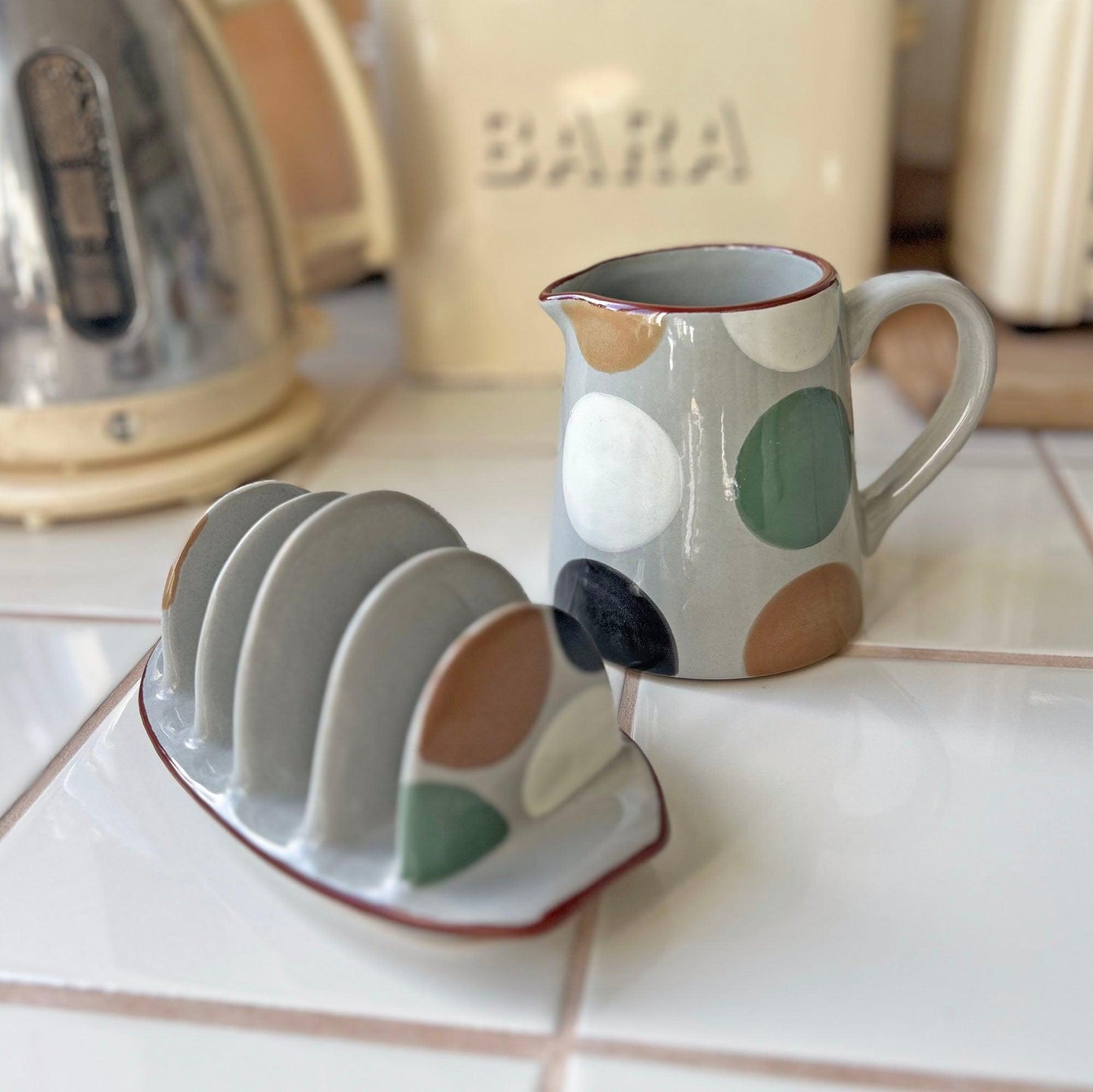 Jug - Welsh Pottery - Melin Tregywnt - Mondo Spots - Stone (Preloved)