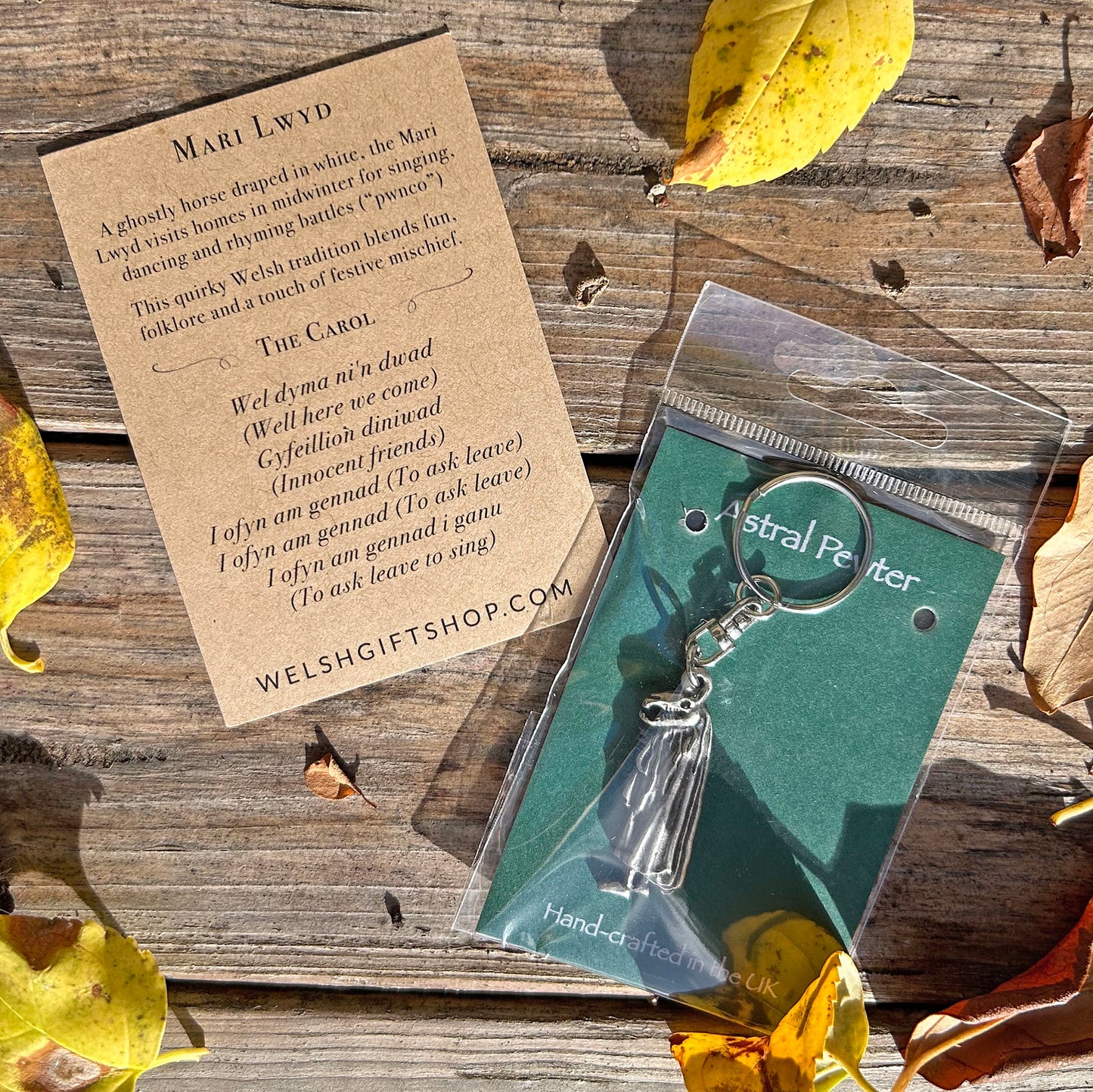 Keyring / Key Chain - Welsh Folk - Pewter - Mari Lwyd