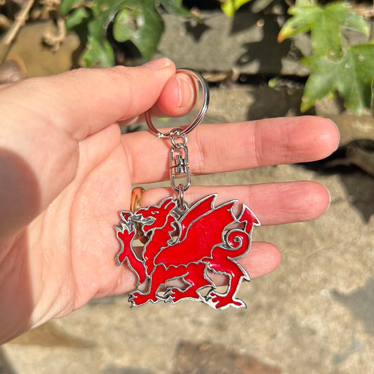 Keyring / Key Chain - Pewter - Welsh Dragon