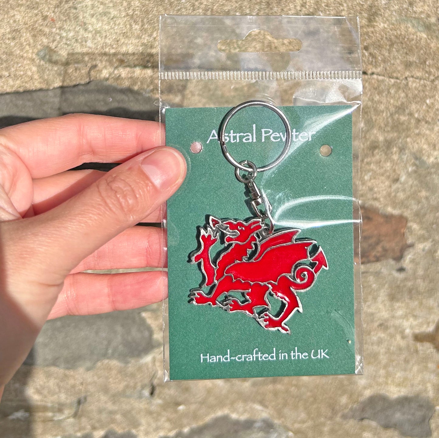 Keyring / Key Chain - Pewter - Welsh Dragon