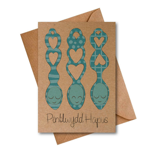 Card - Happy Birthday / Penblwydd Hapus - Lovespoons Trio
