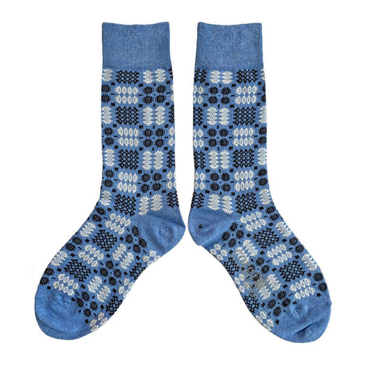 Socks - Mabli Carthen / Welsh Tapestry - Adults Unisex - Chambray Blue