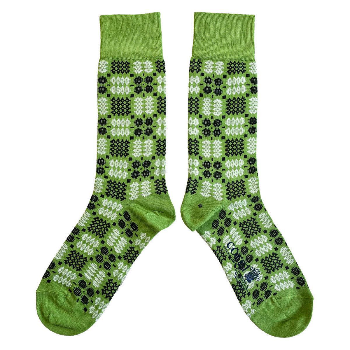 Socks - Mabli Carthen / Welsh Tapestry - Adults Unisex - Grass Green