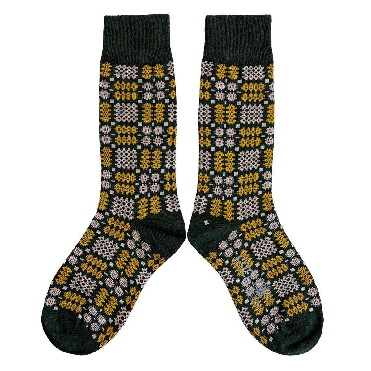 Socks - Mabli Carthen / Welsh Tapestry - Adults Unisex - Darkest Green / Kale