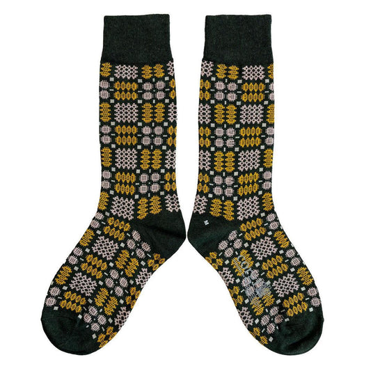 Socks - Mabli Carthen / Welsh Tapestry - Adults Unisex - Darkest Green / Kale