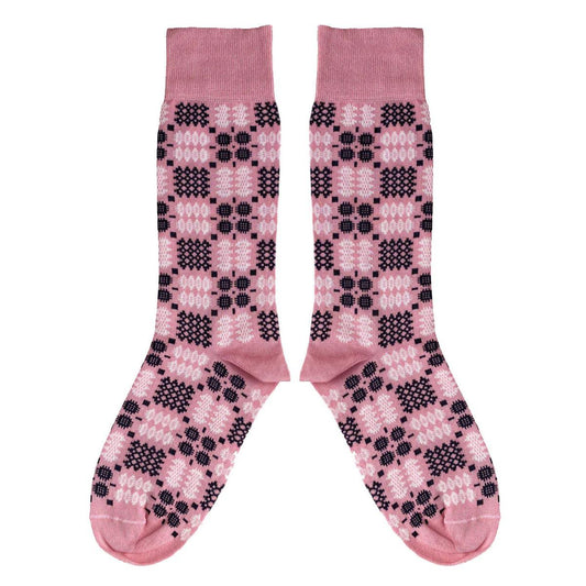 Socks - Mabli Carthen / Welsh Tapestry - Adults Unisex - Pink Rose / Rhosyn