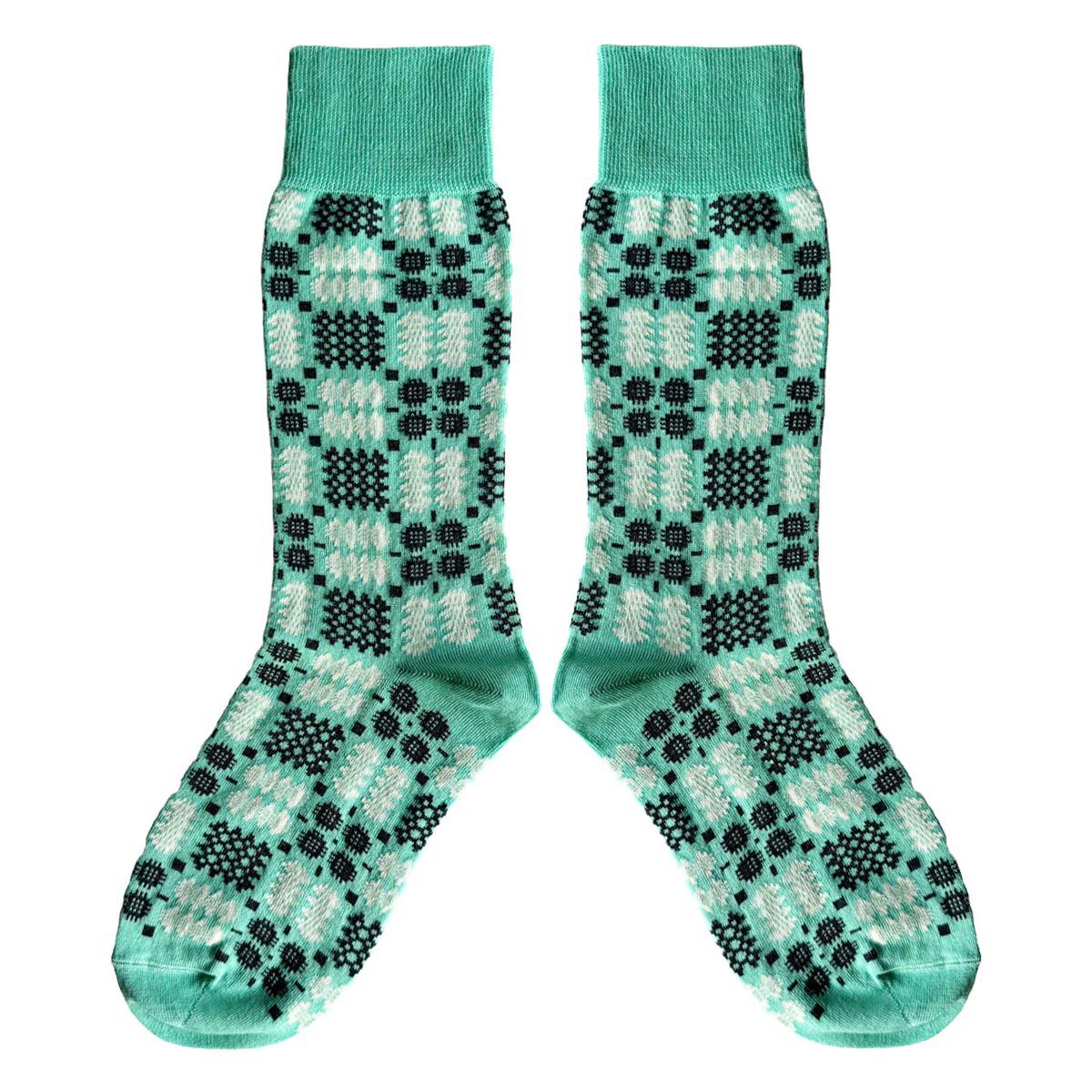 Socks - Mabli Carthen / Welsh Tapestry - Adults Unisex - Turquoise