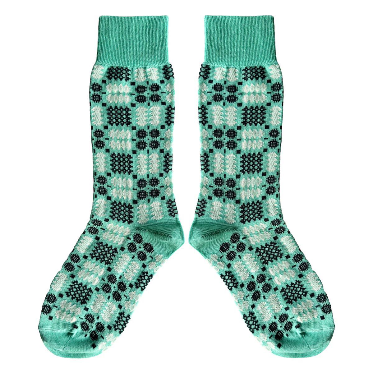 Socks - Mabli Carthen / Welsh Tapestry - Adults Unisex - Turquoise
