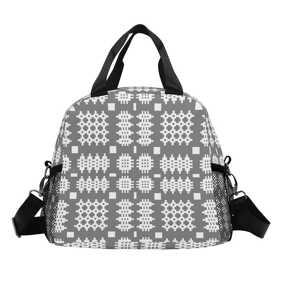 Lunch Bag - Welsh Tapestry Print - Grey & White