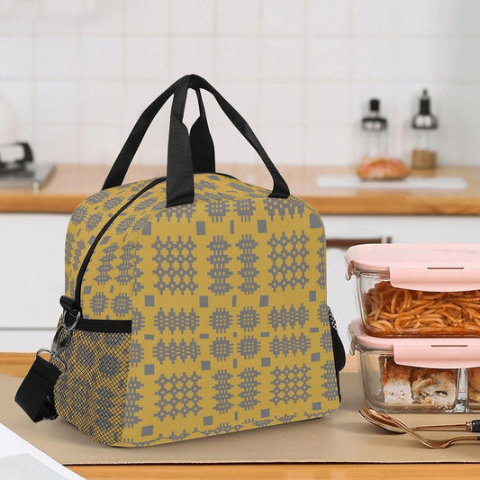 Lunch Bag - Welsh Tapestry Print - Yellow & Grey