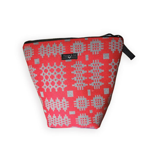 Wash Bag - Welsh Tapestry Print - Red & Grey - NEW
