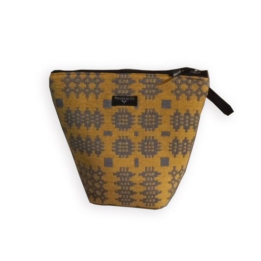 Wash Bag - Welsh Tapestry Print - Yellow & Grey - NEW