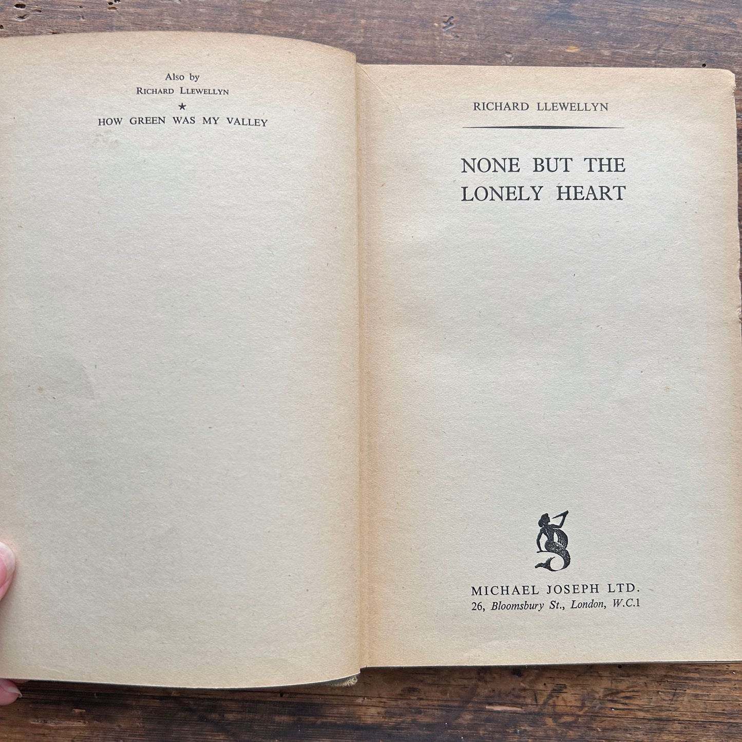None but the Lonely Heart - Richard Llewellyn 1st Ed. 1943 (Preloved)