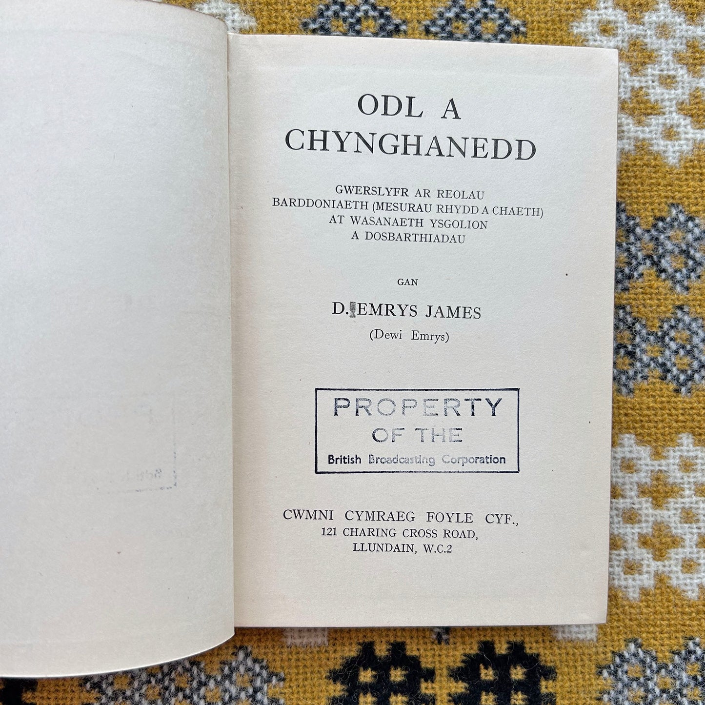 Odl A Chynghanedd - Welsh Art of Poetic Harmony - 1938 (Preloved)