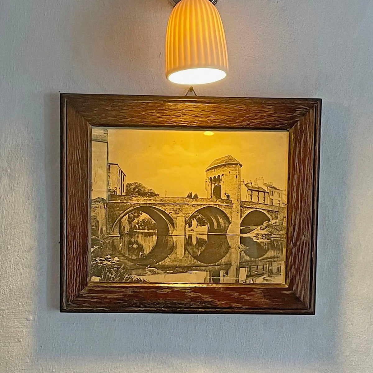 Original Antique Photograph - Solid Oak Frame - Monnow Bridge, Monmouth / Trefynwy (Preloved)