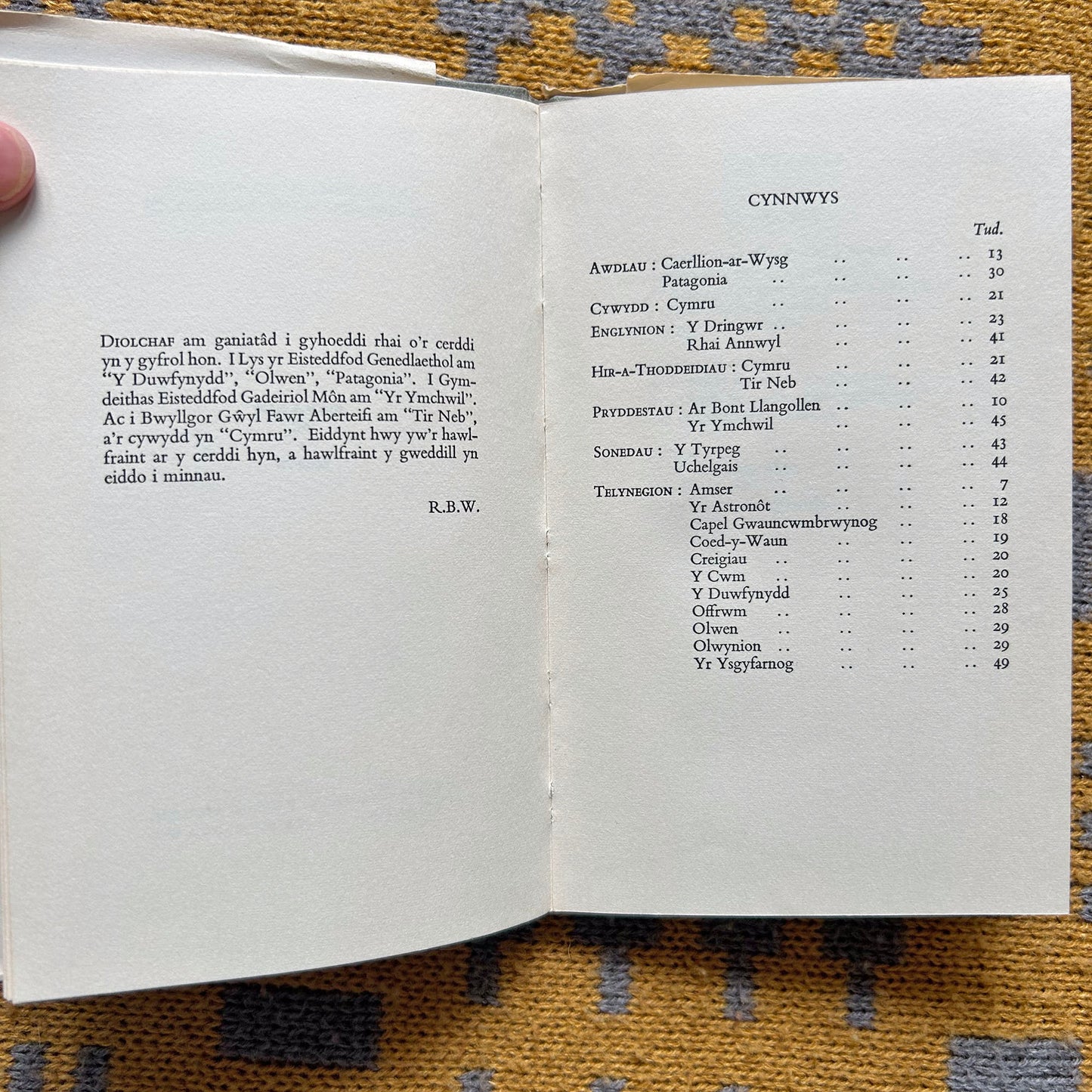Patagonia - Detholiad o Farddoniaeth - R. Bryn Williams - 1965 (Preloved)