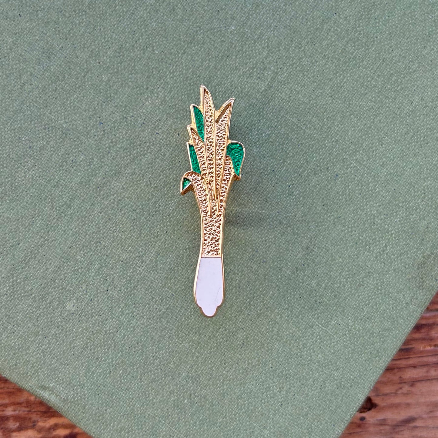Pin Badge / Brooch - Vintage Enamel Metal - Welsh Leek (Preloved)