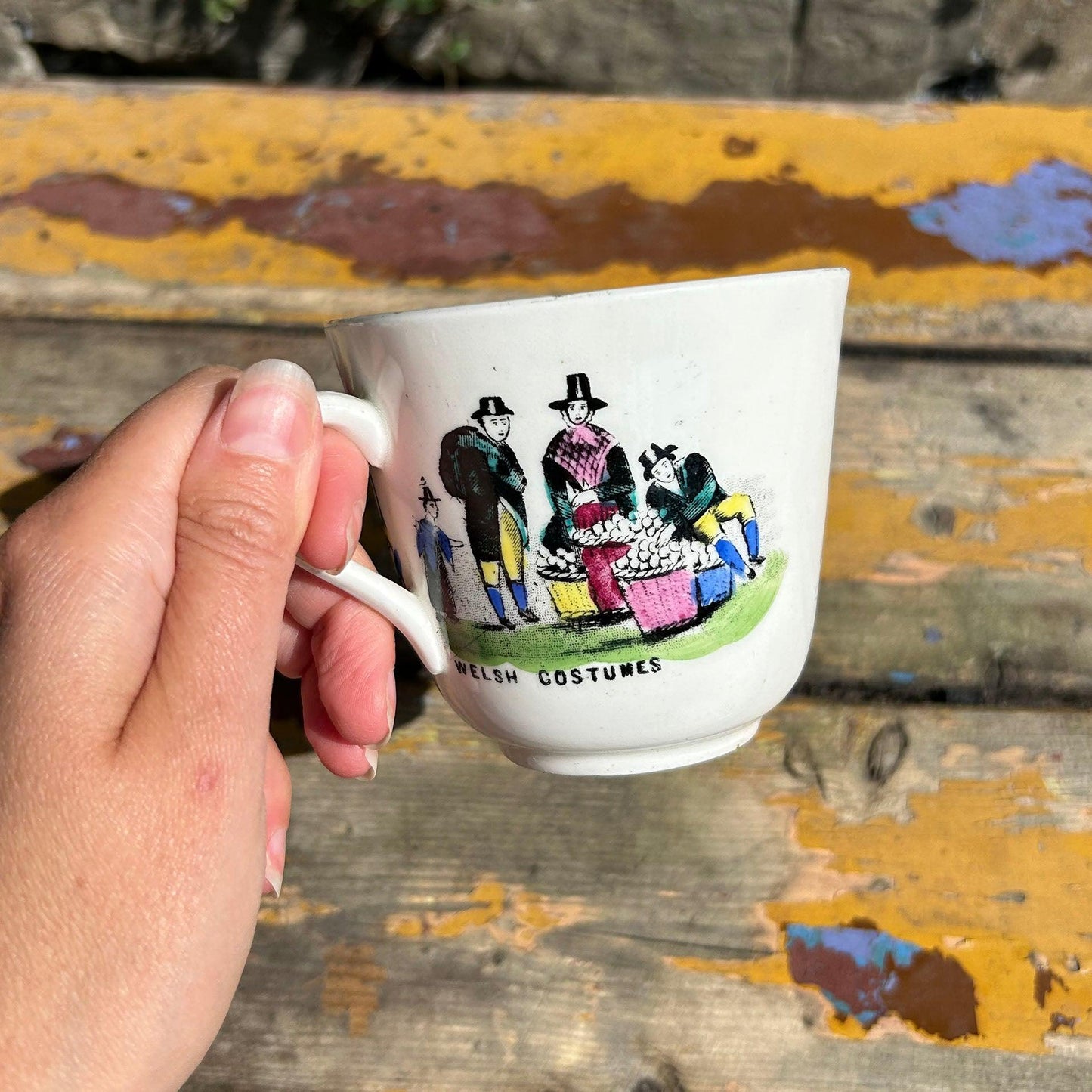 Tea Cup - Welsh Costumes - Antique Victorian Souvenir - Pontypool