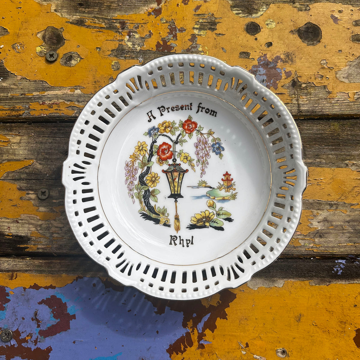 Ribbon Plate - A Present from Rhyl - Vintage Souvenir (Preloved)