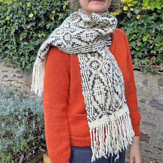 Scarf - Hand Spun / Woven in Wales - Natural Wool - Tapestry (Preloved / NWT)